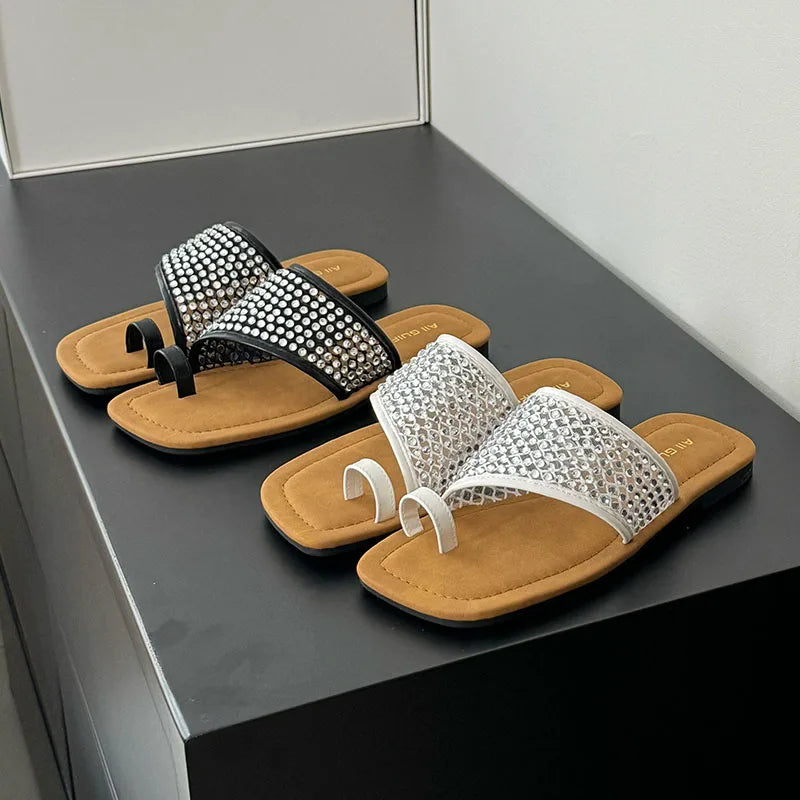 Rhinestones Flats Slippers Shoes Beach Flip flops Slides Flats Sandals Shoes
