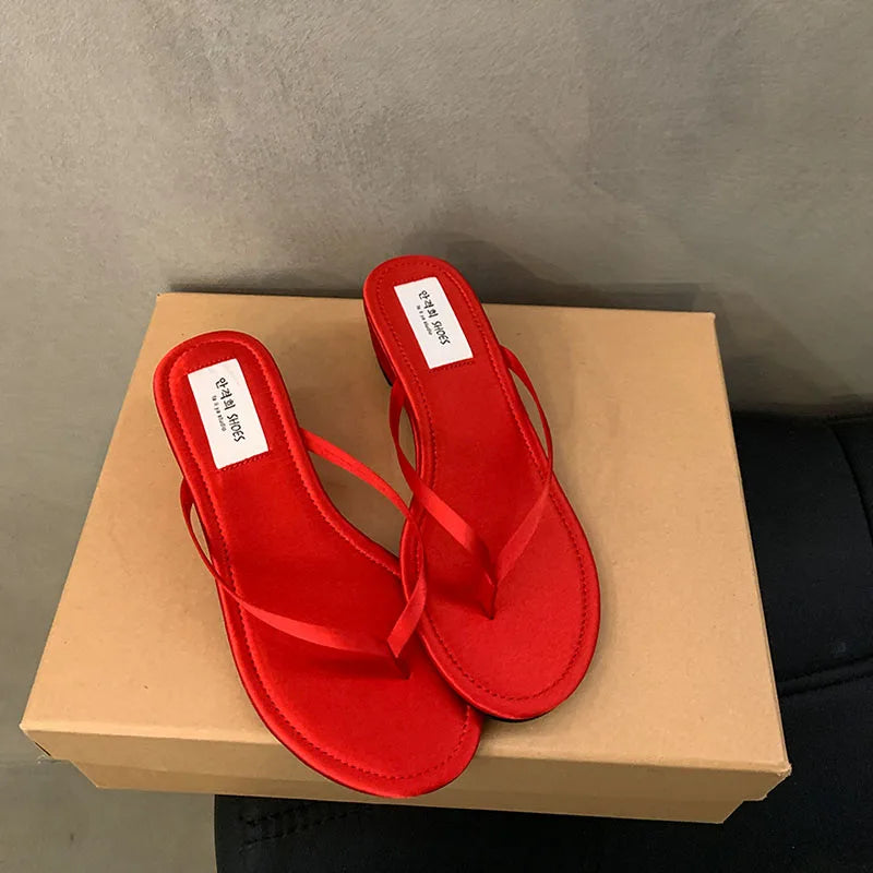 Slipper Narrow Band Slip On Flip On Shoes Low Wedge Heel Outdoor Dress Slides Woman