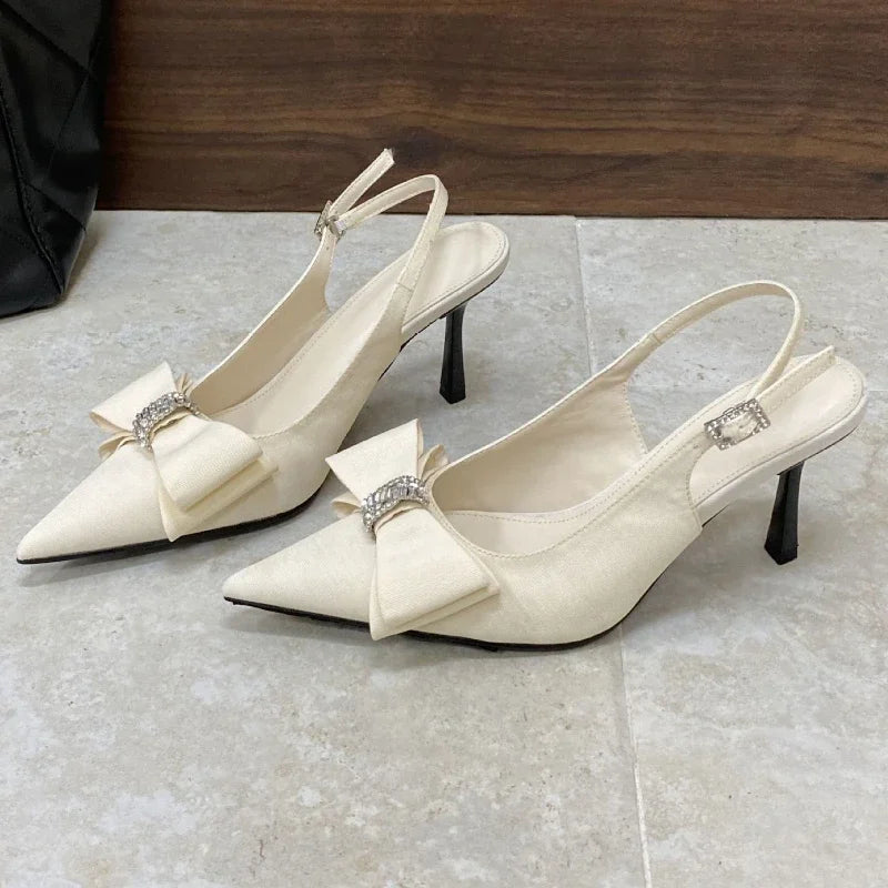 Leopard Thin High Heels Butterfly-knot Office Shoes Pointed Toe Sandals Sandalias De Mujer
