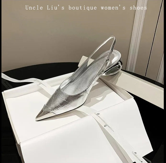 strange heel pointed toe slingbacks