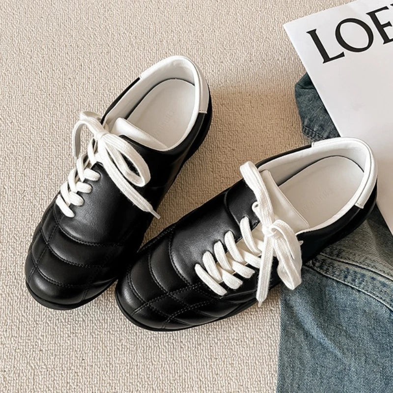 Casual Sports Ballet Flats Round Toe Lace Up Loafers Comfortable Soft Sole Walking Running Shoes