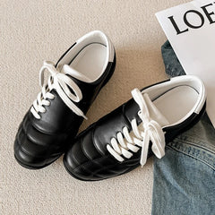 Casual Sports Ballet Flats Round Toe Lace Up Loafers Comfortable Soft Sole Walking Running Shoes