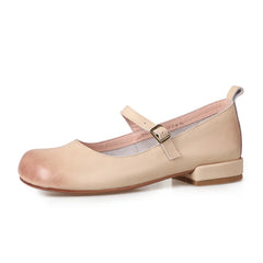 Vintage Round Toe Low Heels Genuine Leather Casual Office Working Shoes Woman Retro Style