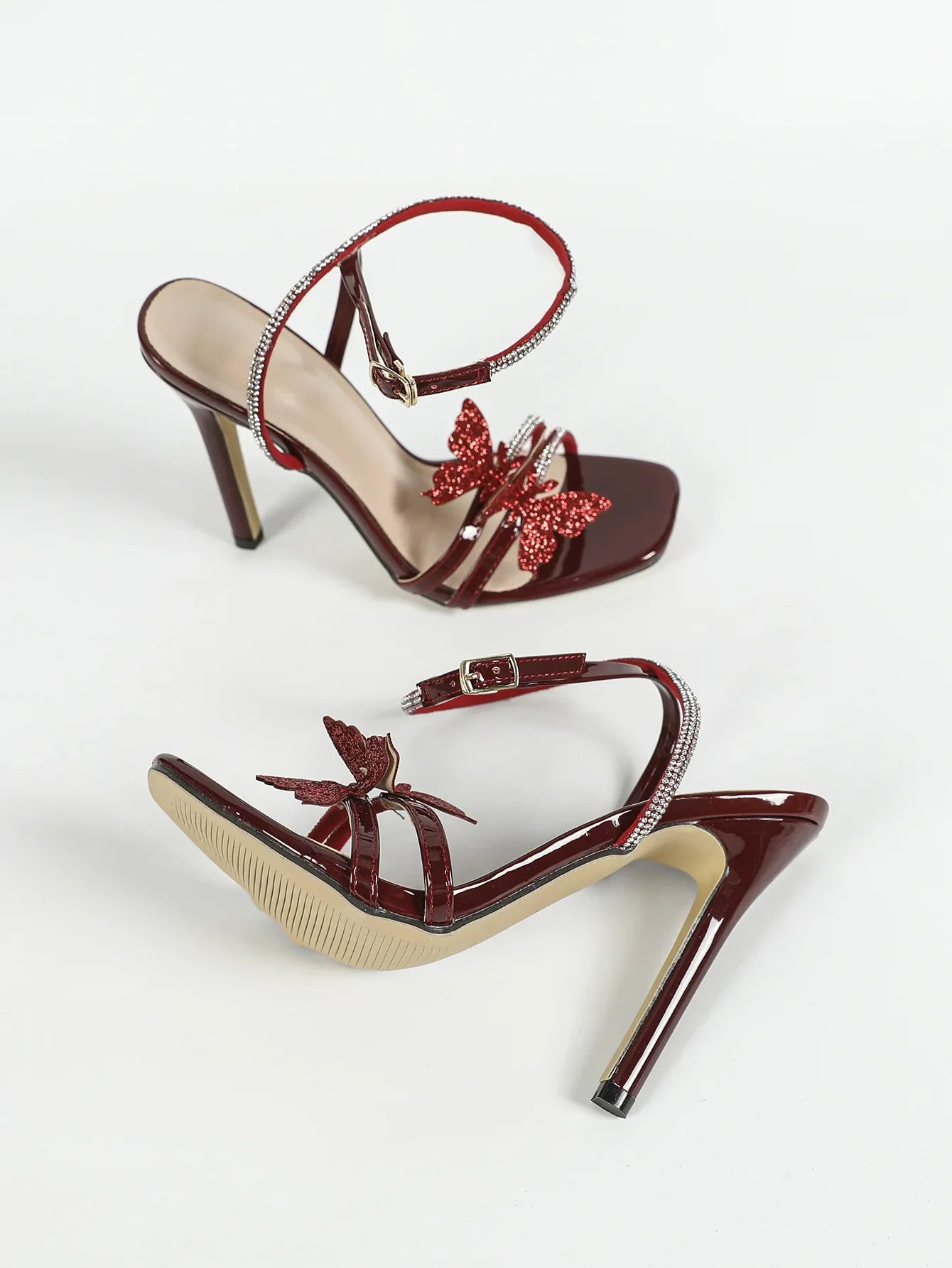 Diamond Burgundy Sandals 11CM/4.5inch Heel Woman Stiletto High Heels Banquet Party Pumps Shoes