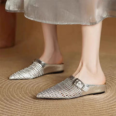 Weave Pointed Toe Slippers Flats Mules Shoes Dress Slingback Shoes Casual Flip Flops De Woman