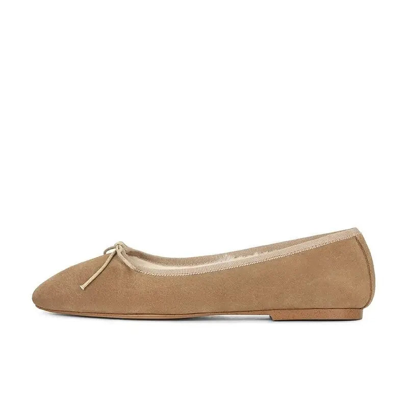 square toe suede leather fur flats elegant bowtie ballerina shoes warm plush mocasines slip on furry loafers