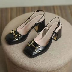 Mary Jane Shoes 41-43 French Vintage Square Headed Thick Heels High Heels Single Shoes Baotou Letter Sandals