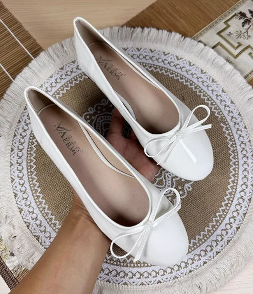 Round Toe Ballet Flats Spongy Bottom Hot Italian Shoes Patent Leather Classic Bow-Knot Dressing Slip-On 34 48 47