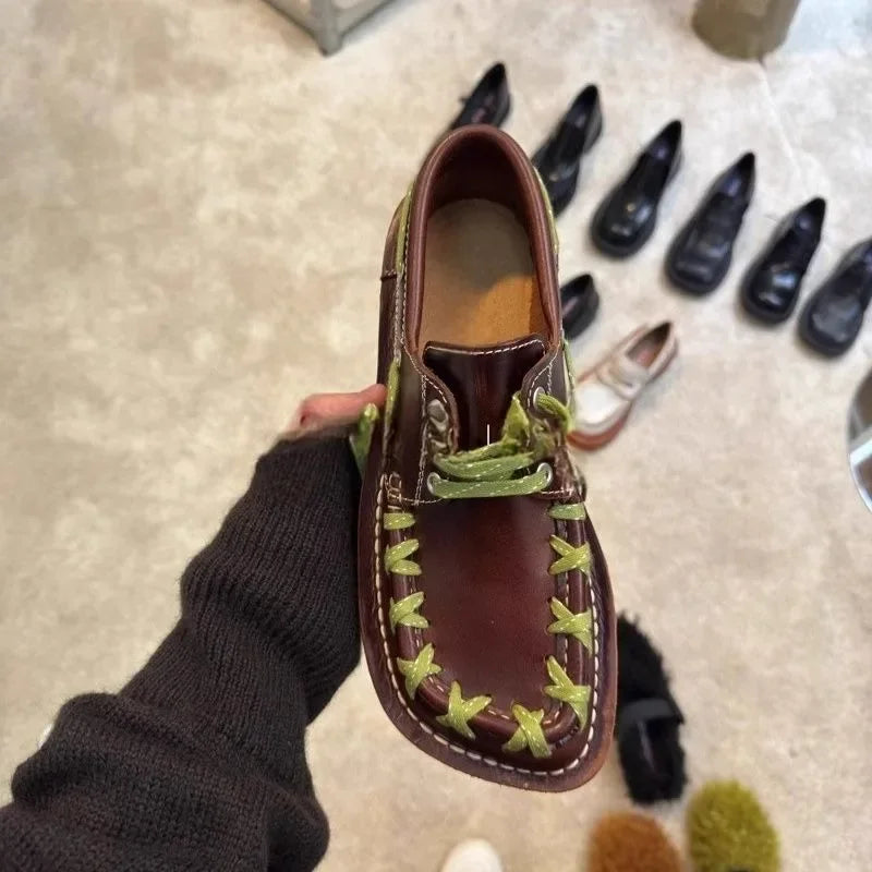 Flats Shoes Lace Up Leather Classic Shoes Brand Sneakers Fad Trend Retro Oxford