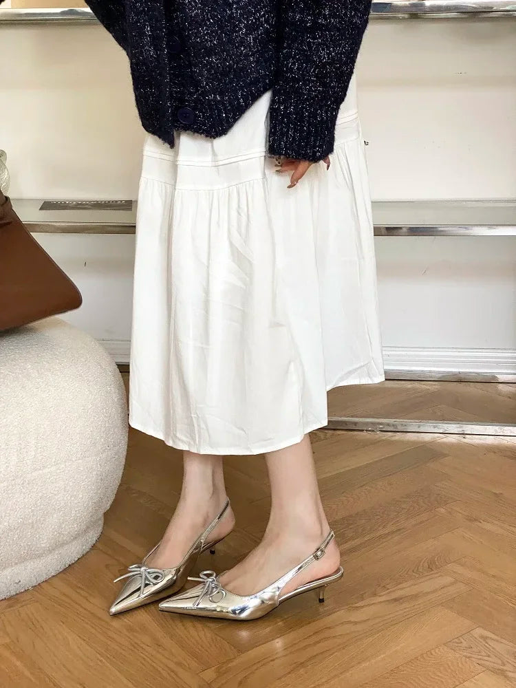 Style Thin Low Heels Butterfly-knot Woman Pumps Elegant Pointed Toe Buckle Strap Party Wedding