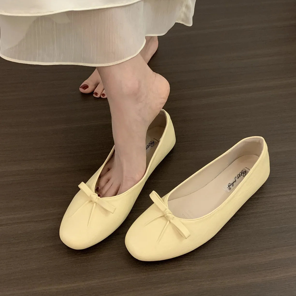 2026 Flat Shoes Round Toe Bow-knot Slip On Ballet Shoes Soft Flat Shoes Casual
