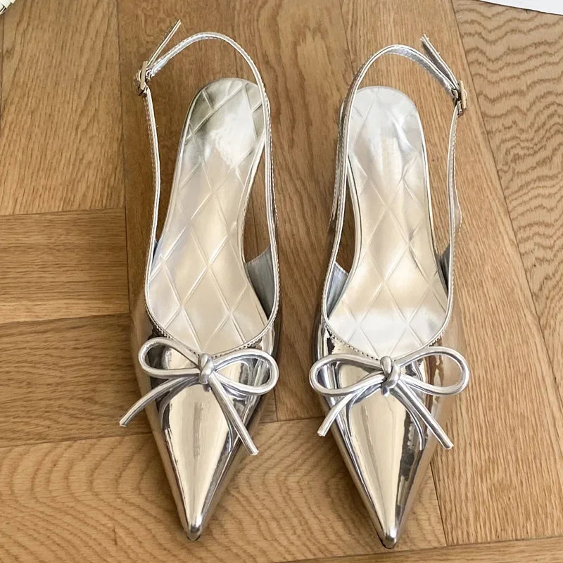Style Thin Low Heels Butterfly-knot Woman Pumps Elegant Pointed Toe Buckle Strap Party Wedding