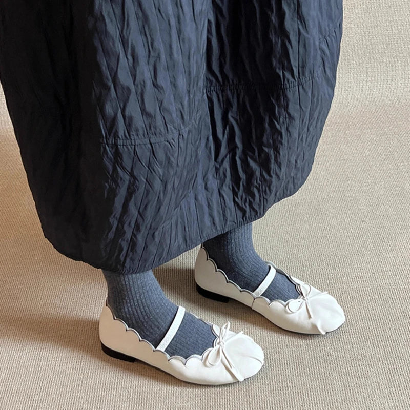 Sweet Bowknot Design Comfort Soft Ballet Flats Elegant Pleated Shallow Flats Loafers Zapatos De Mujer