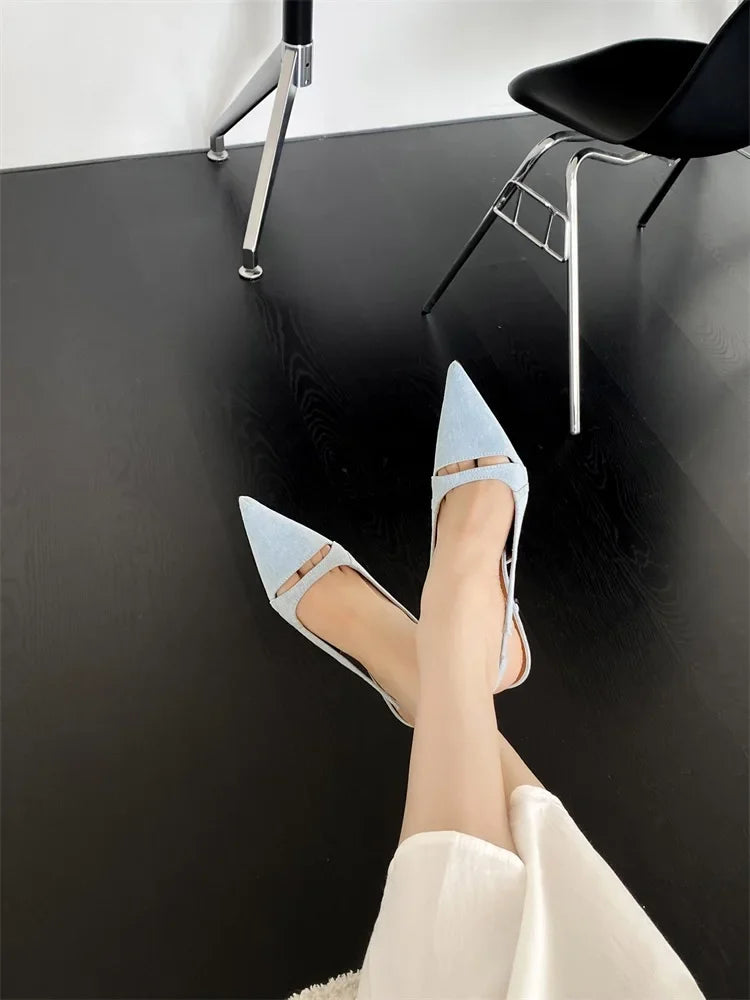 Design Hollow Out Pointed Toe Street Style Thin Low Heels Street Style Stripper Sandals Shoes
