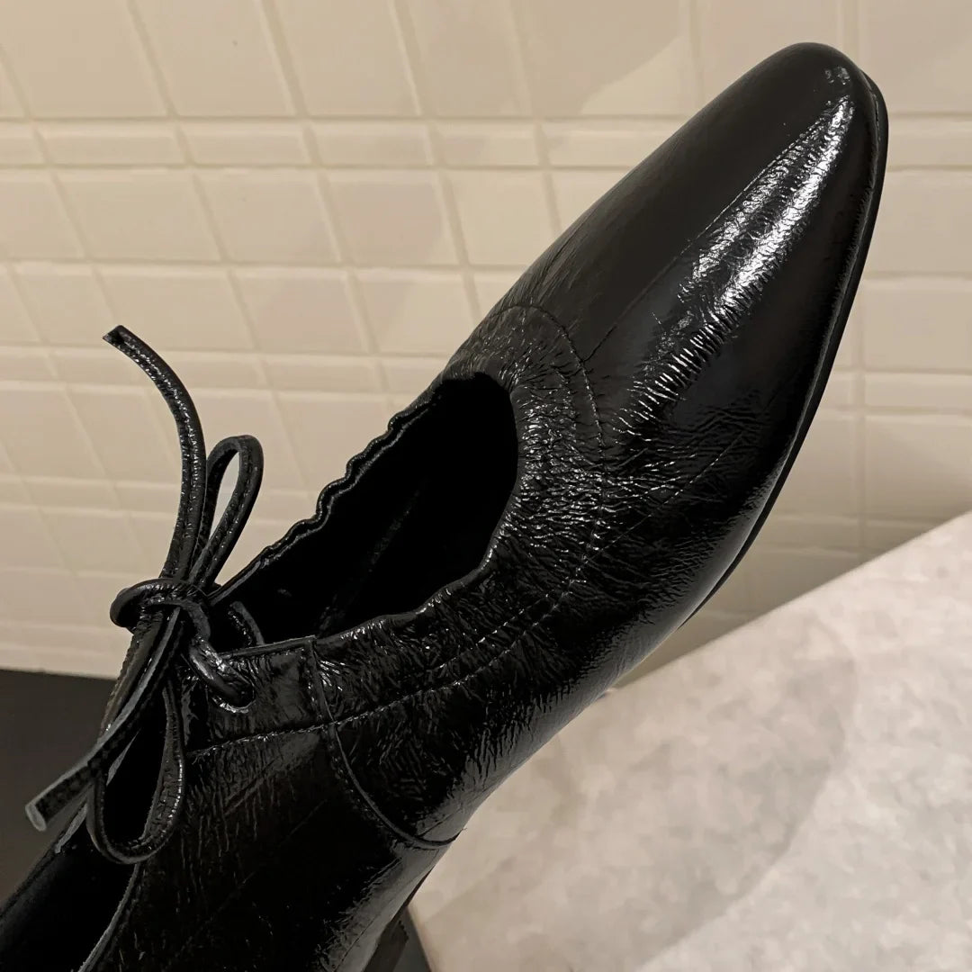 genuine leather pleated lace-up ballet flats round toe high quality soft comfortable ballerinas shoes