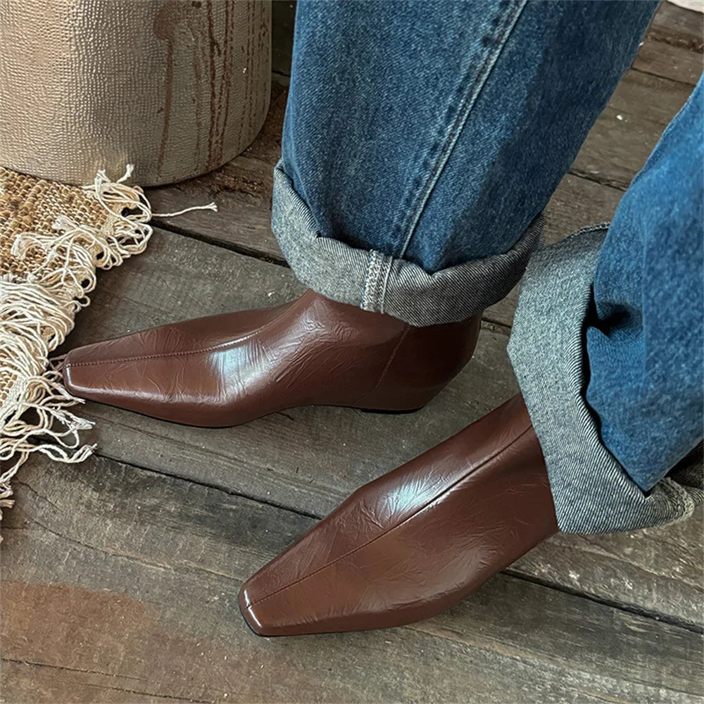 Elegant Wedges High Heels Ankle Boots Pointed Toe Office Pumps Side Zipper Easy Wear Short Warm Boots Shoes