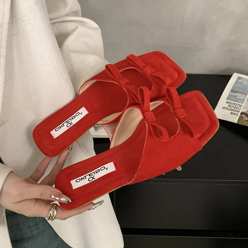 Butterfly-Knot Flats Slippers Shoes Square Toe Beach Slides Sandals Shoes