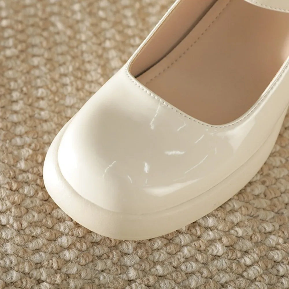 High Heels Word Belt Mary Jane Single Shoes Thick Heel Light Mouth Buckle High Heel Leather Shoes
