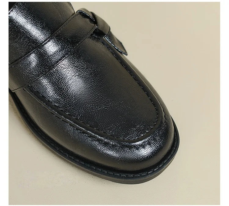 Cow Leather Metal Buckle Slip On Flat Shoes High Quality Comfortable Loafers Casual Versatile Daily Famale Shoes