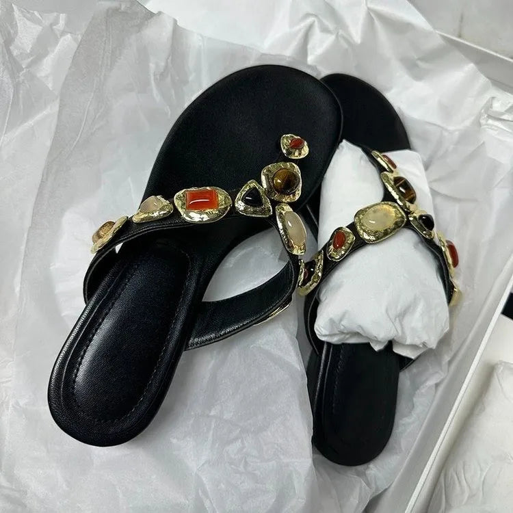 Low Heels Slippers Shoes Beach Clip Toe Dress Flip Flop Sandals Bohemia Outside Walking Slides