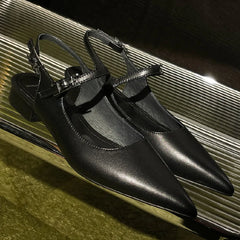 genuine leather pointed toe slingback slip-on flats sandals soft comfortable casual daily footwear shoes