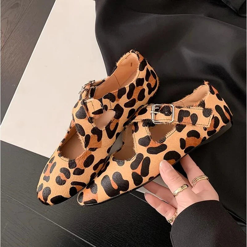 Ballet Shoes Flats Shoes Cross Large Size Genuine Leather Mary Jane Shoes