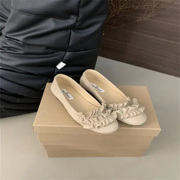 Shoes Woman Flats Shallow Mouth All-Match Modis Casual Sneakers Round Toe Dress Comfortable Rubber Solid Flock F