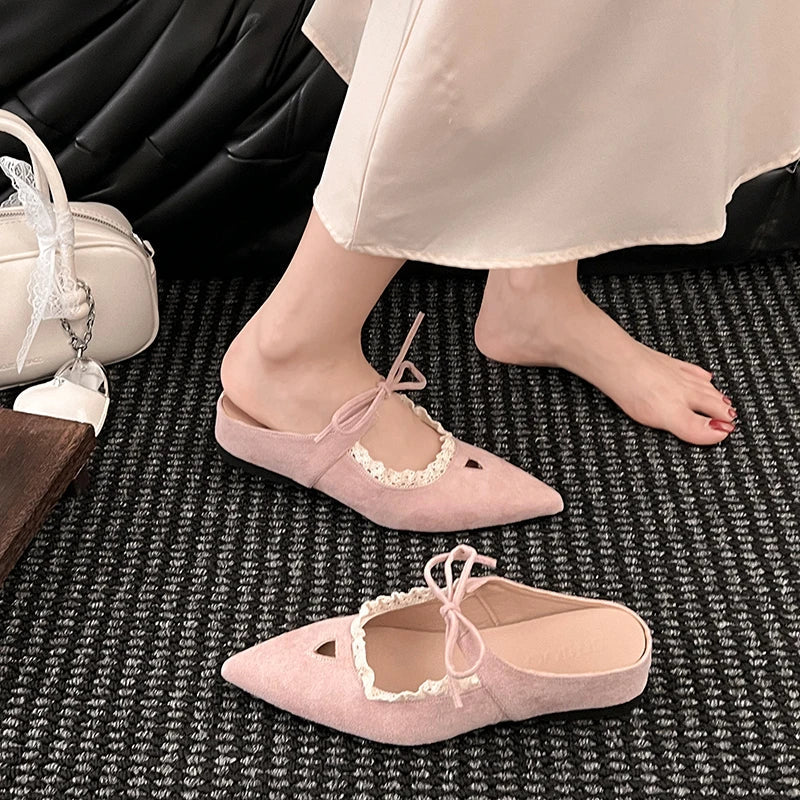 Pointed Toe Mules Slippers Casual Dress Street Style Slip On Shoes
