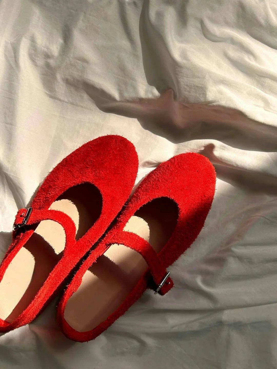 Leather Mary Janes Flats Shoes Cow Suede Buckle Strap Ballet Flats Shoes Shallow Soft Casual Loafers