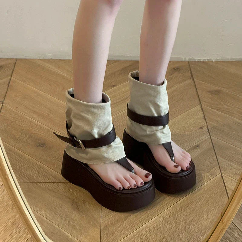Platform Flats Ankle Boots Clip Toe Shoes Elegant Belt Buckle Sandalias Booties