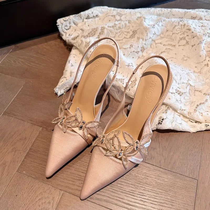 and pointed rhinestone mesh butterfly sandals thin high heel banquet dress small size crystal shoes