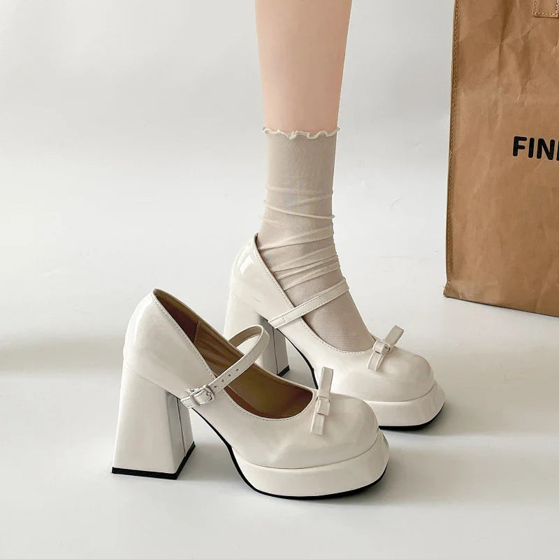 Platform Thick Heel Mary Jane Shoes Square Toe Shoes Elegant Height Increase