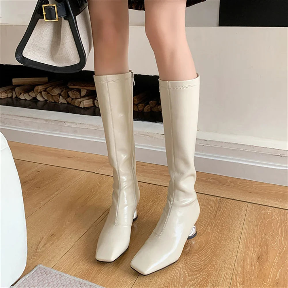 High Heels Simple Style Warm Slim Long Shoes Woman Thigh High Knight Boots