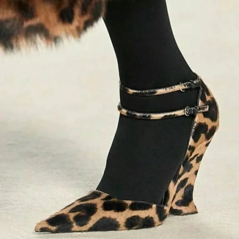Buckle Strap Patent Leather Wedges Sandals Pointed Toe High Heels Woman sandalias de las mujeres