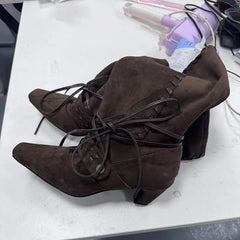 Faux Suede Weave Lace-up Motorcycle Boots High heels Chelsea Western Mid-Calf Short Booties Shoes