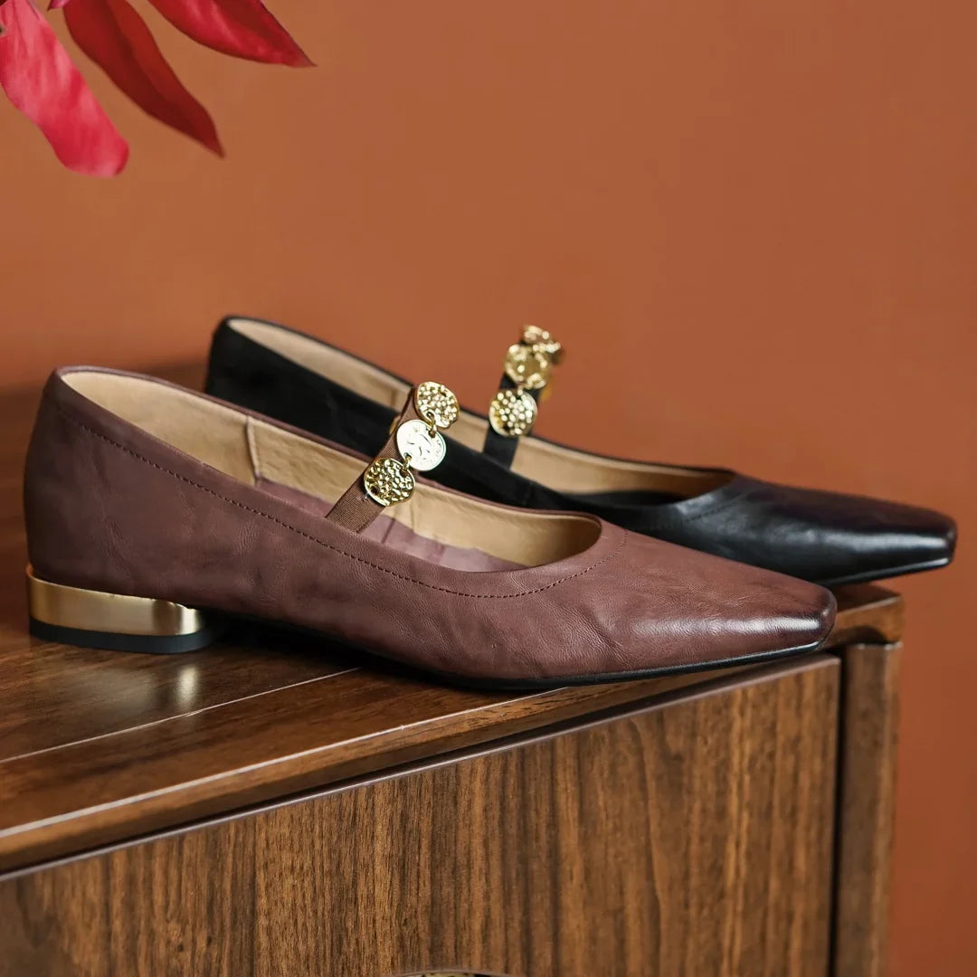 Large size 34-41 cow leather square toe slip-on Mary Jane flats high quality soft comfortable moccasins shoes woman
