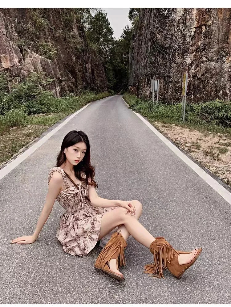 Fringe Ankle Cool Boots Sandals Flats Clip Toe Shoes Brand Casual Woman Zapatillas