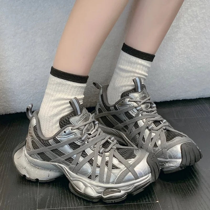 Platform Soled Lace Up Sneakers Comfortable Soft Sports Shoes Outdoor Casual Couple Running Shoes