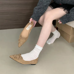 Shoes Bow-Knot Casual Sneakers All-Match Flats Shallow Mouth Pointed Toe Fall Boat Butterfly Comfortable Ret