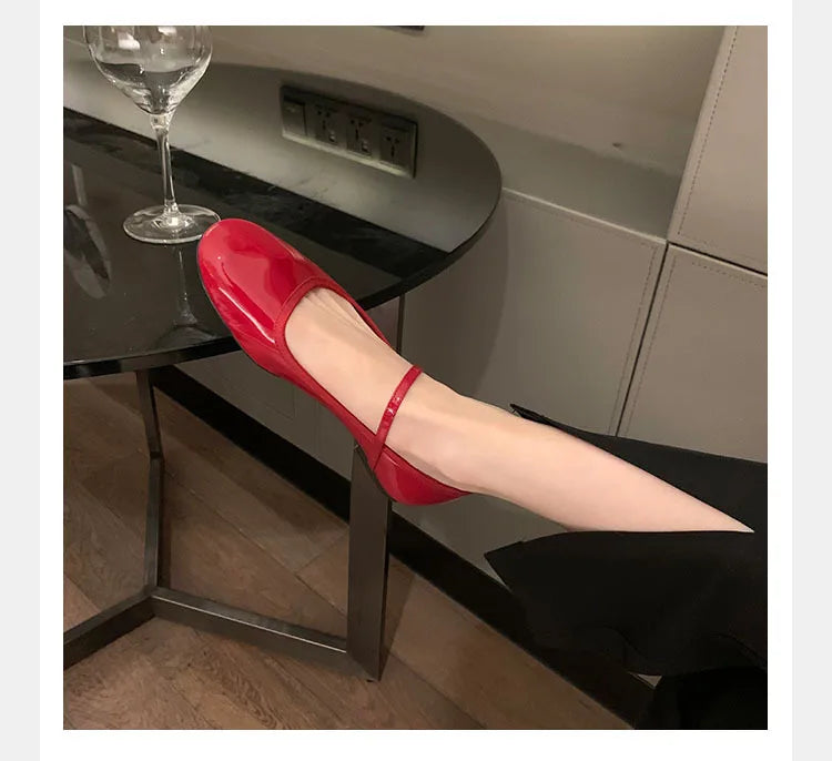 Shiny PU Leaather Flats Mary Janes Shoes Red Elegant Basic Pointed Toe Loafers Daily Casual Black Shoes
