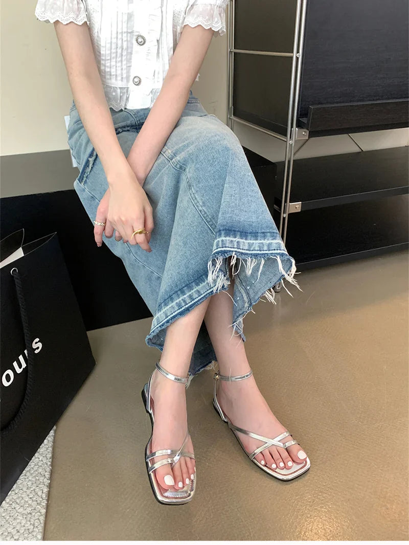 Gladiator Elegant Narrow Band Clip Toe Shoes Comfort Flats Beach Sandalias