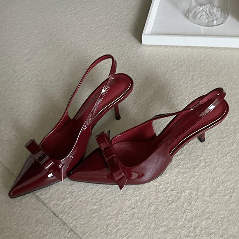 Butterfly-knot Slingbacks Elegant Pointed Toe Thin Heels Banquet Prom Shoes Big Size 43
