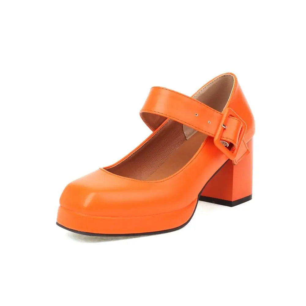 Classics High Heels Lolita Shoes Straps Mary Janes Shoes Red Orange White Pumps Party Wedding Shoes Size 45