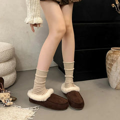 Vintage Fleece Lined Flats Shoes Concise Shallow Slip On Shoes Elegant Keep Warm Snow Shoes