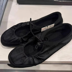 Satin Elastic Band Mary Jane Shoes Genuine Leather Shallow Mouth Flat Shoes Casual Outdoor Comfortable Ballet Shoes