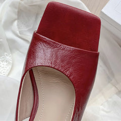 genuine leather thin high heel square toe slip-on sandals elegant evening dress pumps heels daily shoes