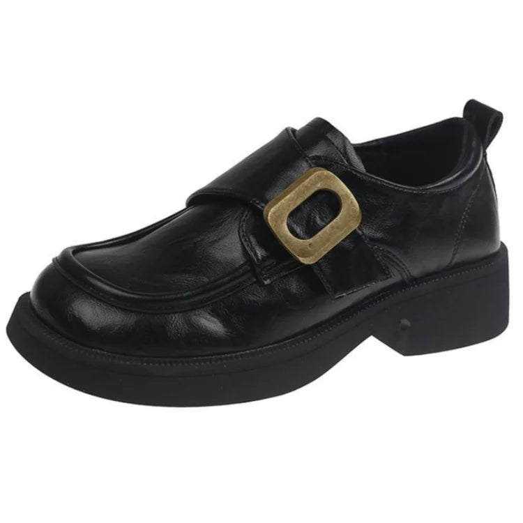 British Style Metal Buckle Low Heels Shoes Daily Dress Up Flat Shoes Outside Casual Comfortable Shoes