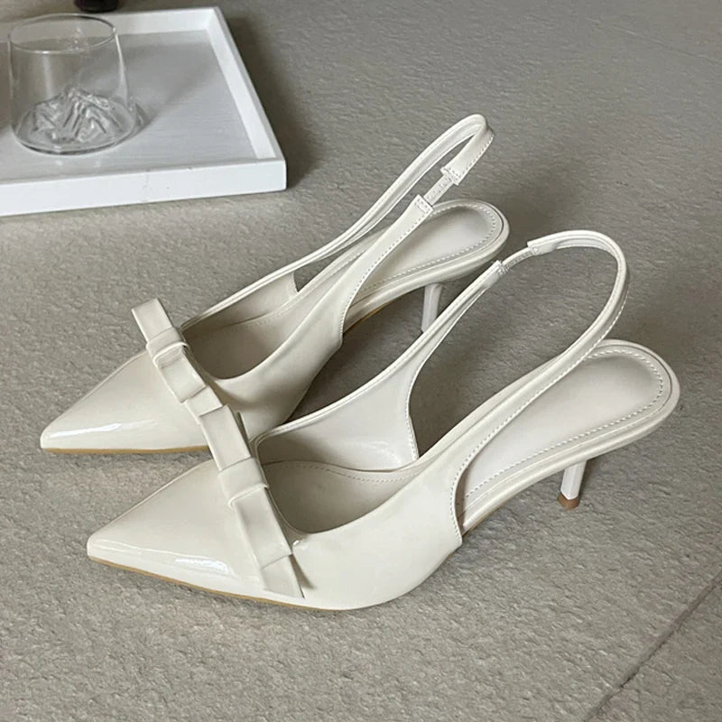 Butterfly-knot Slingbacks Elegant Pointed Toe Thin Heels Banquet Prom Shoes Big Size 43