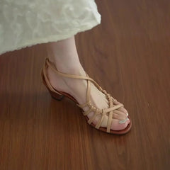 Vintage Open Toe Thick Heel Sandals