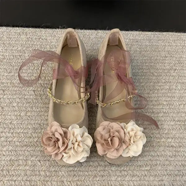 Shoes Woman Flats Modis Elegant Dress On Heels Floral Mary Janes Flower Shoes Heels